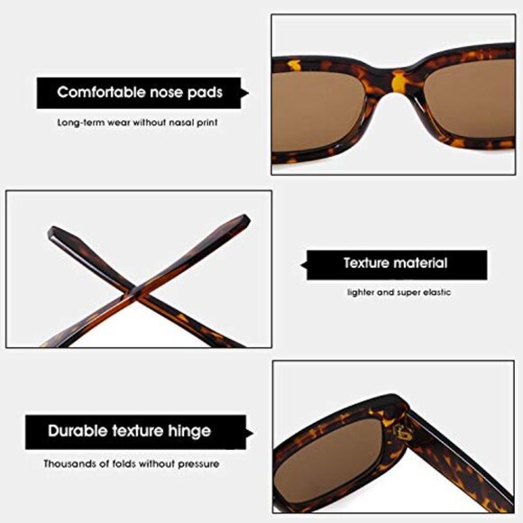 Retro Rectangle Sunglasses Vintage 90s Fashion Narrow Square Frame UV400 main image 6